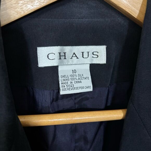 Chaus Vintage 100% Silk size 10 Black Blazer Tailored Suit Jacket - Picture 2 of 7